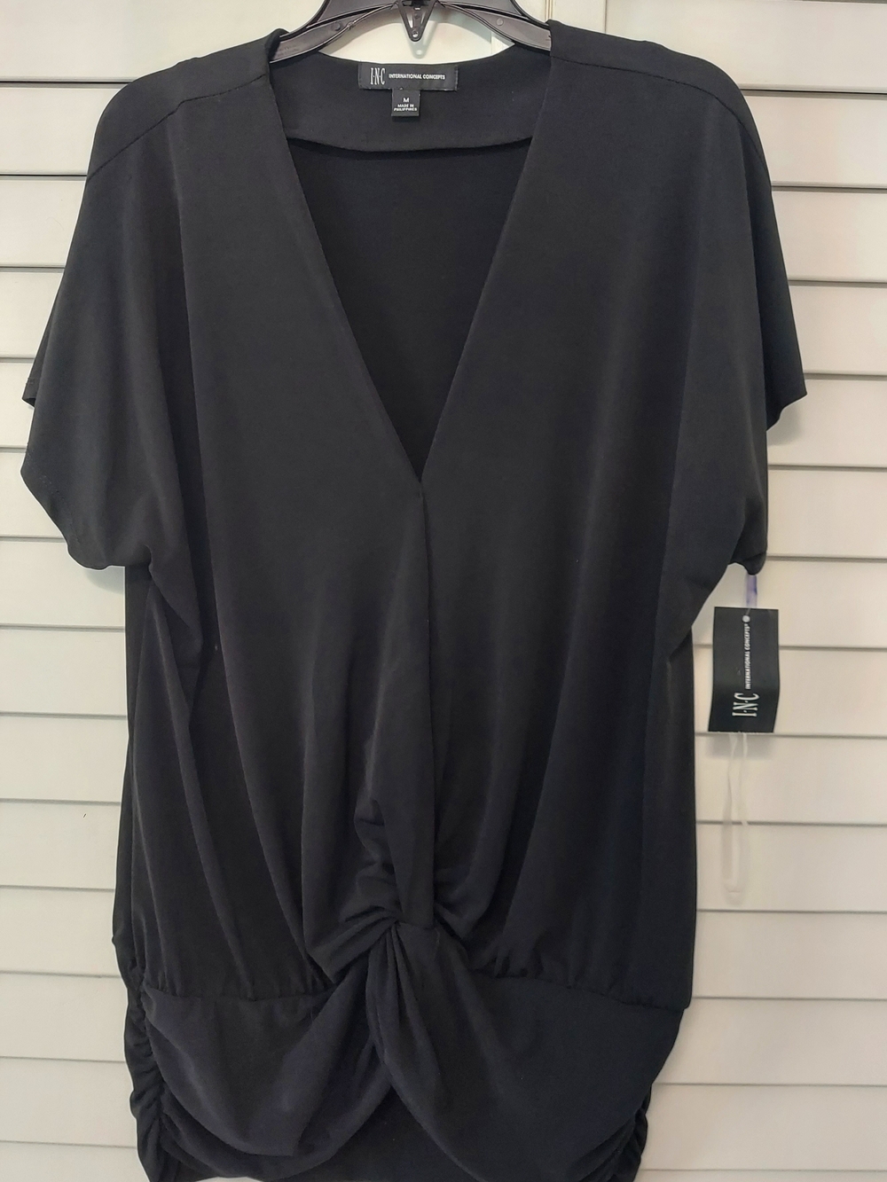 INC International Concepts Black Twist-Front V-Neck Top